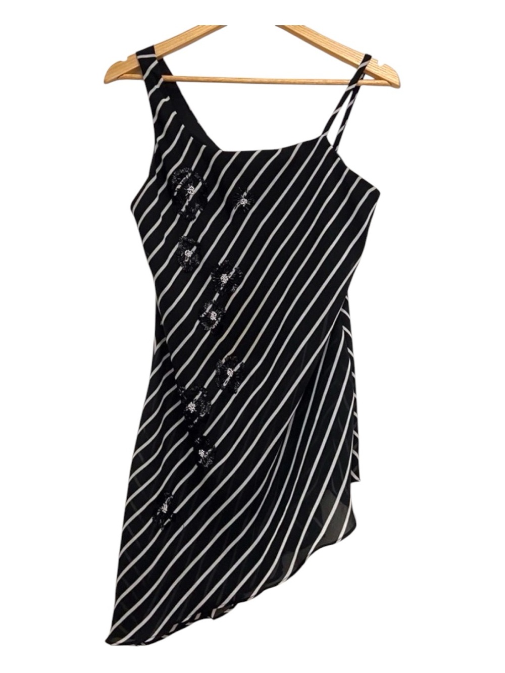 JOSEPH Ribkoff black white tunic dress asymmetrical stripes crepe lightweight